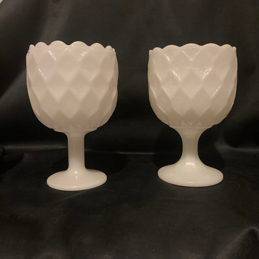 Large Milk Glass Laurel leaf compote / goblet - Collectible